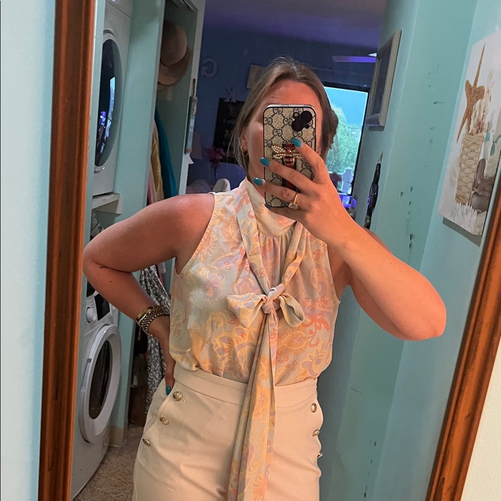 Brooks Brothers Pastel Floral Bow Tie Blouse